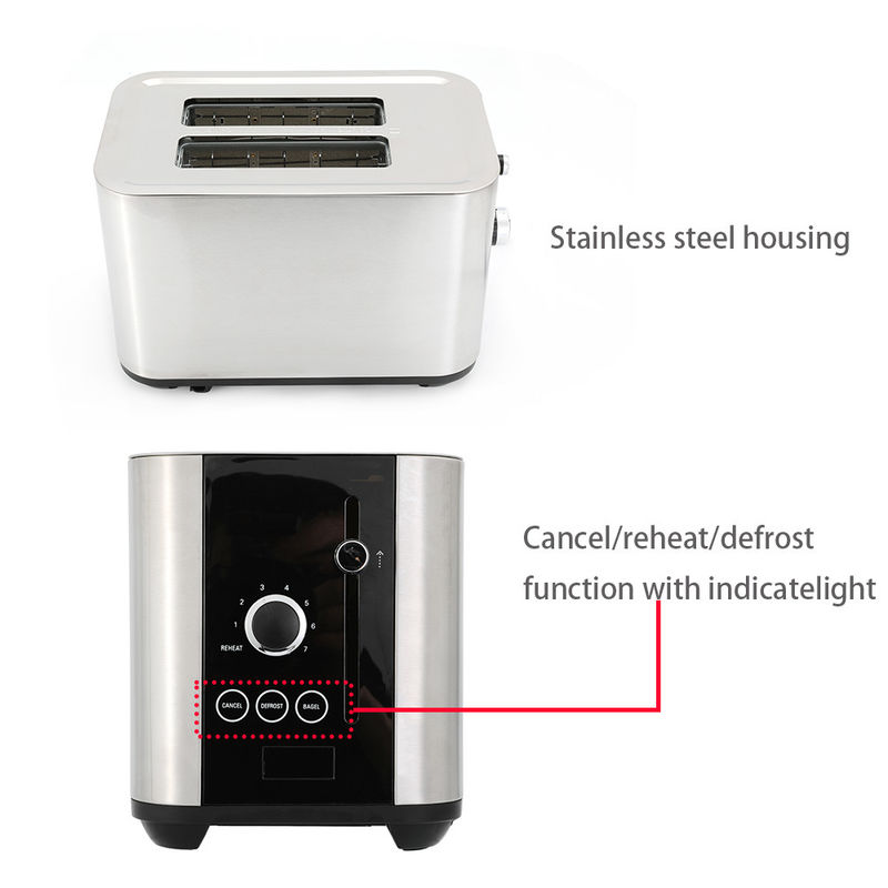 6 volte impostazione del rivestimento in acciaio inossidabile con funzione Cancel/reheat/defrost con indicatlight 2 Slices Toaster