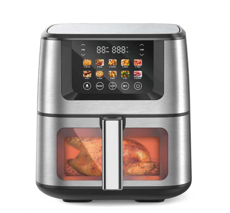 Scopri la friggitrice d'aria in acciaio inossidabile 8QT con controllo tattile, temperatura massima di 200°C e 10 menu prestabiliti!